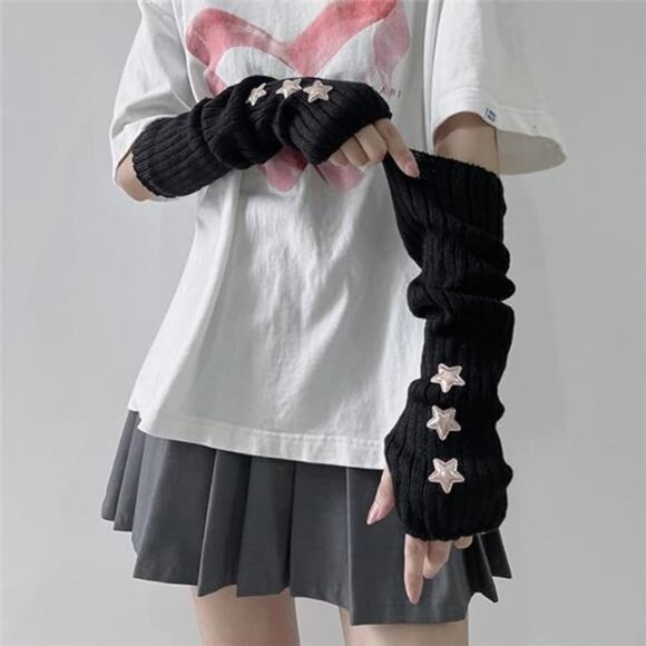 POHADON Arm Warmers Y2k Fingerless Gloves for Women Girls Cute Fall Winter Arm - Picture 4 of 7